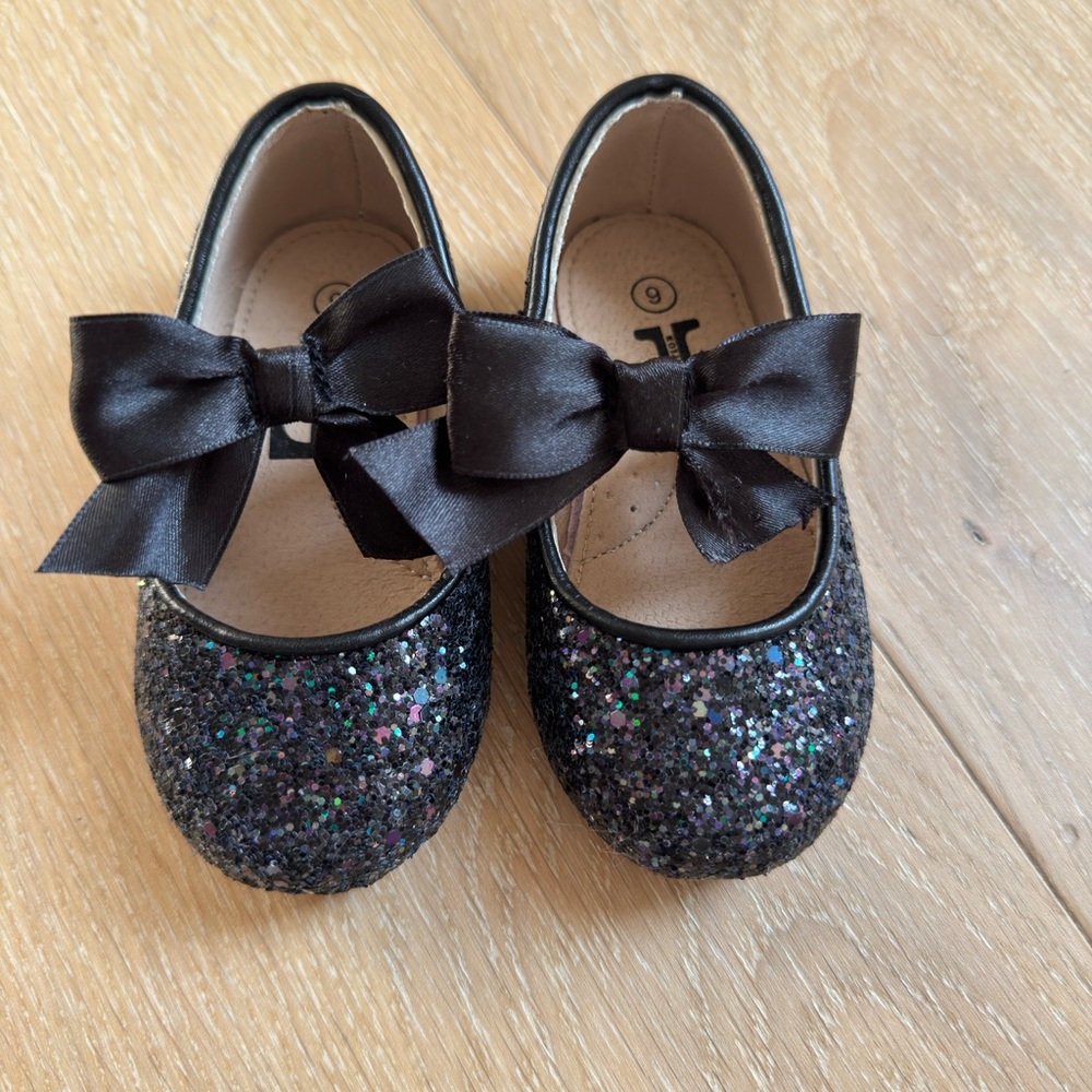 Sparkly Black Kids Shoes with Bow